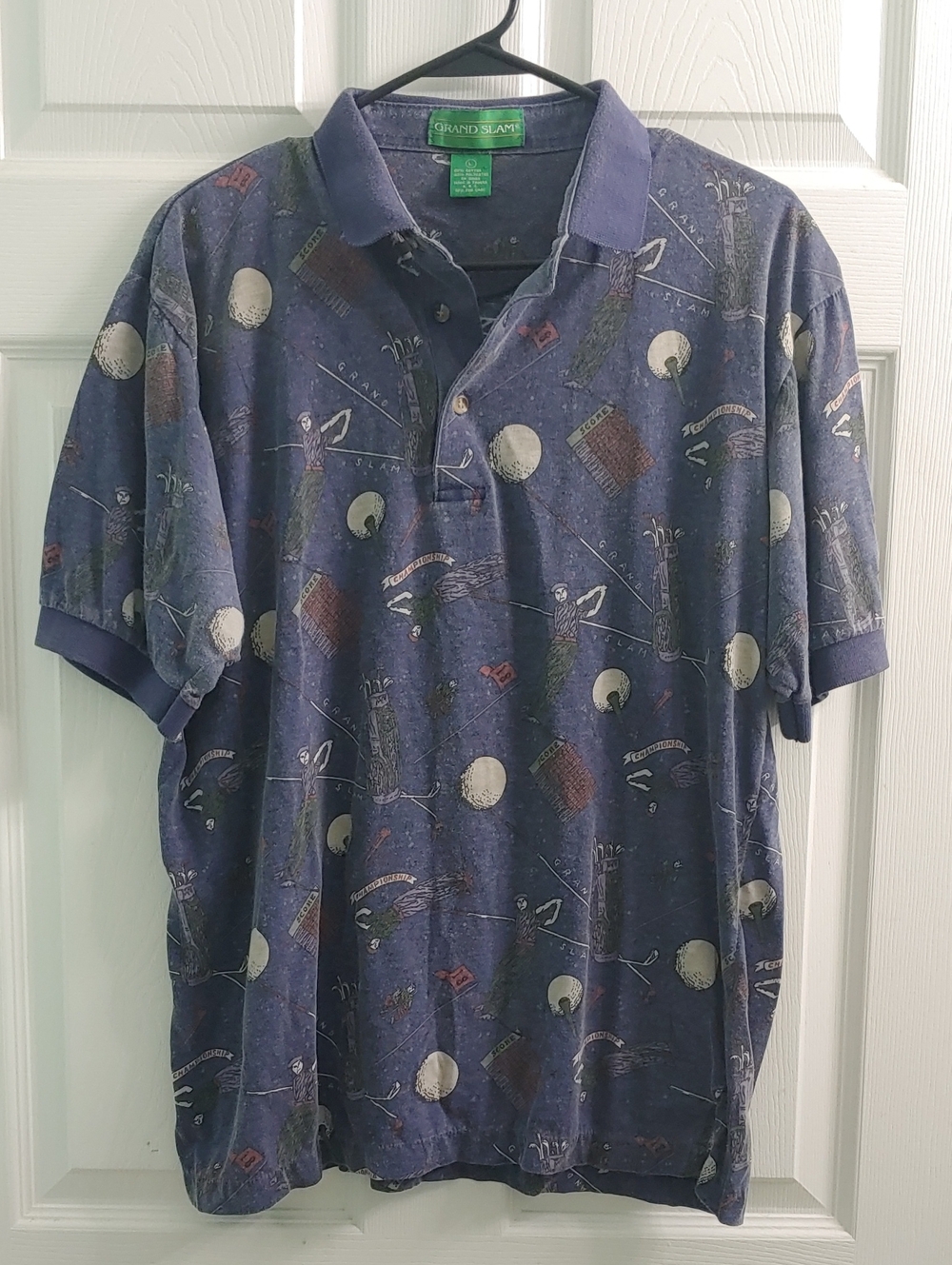 Vintage Grand Slam Golf Polo All Over Print Novelty Shirt Men's Size L